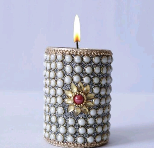 Grey Color Handmade Decorative Stone work on Wooden Tea Light Candle Holder For Home Decor 2.5 Inch - 2.5 Inch, Grey, Wooden, Candle Holder, Pack of 1